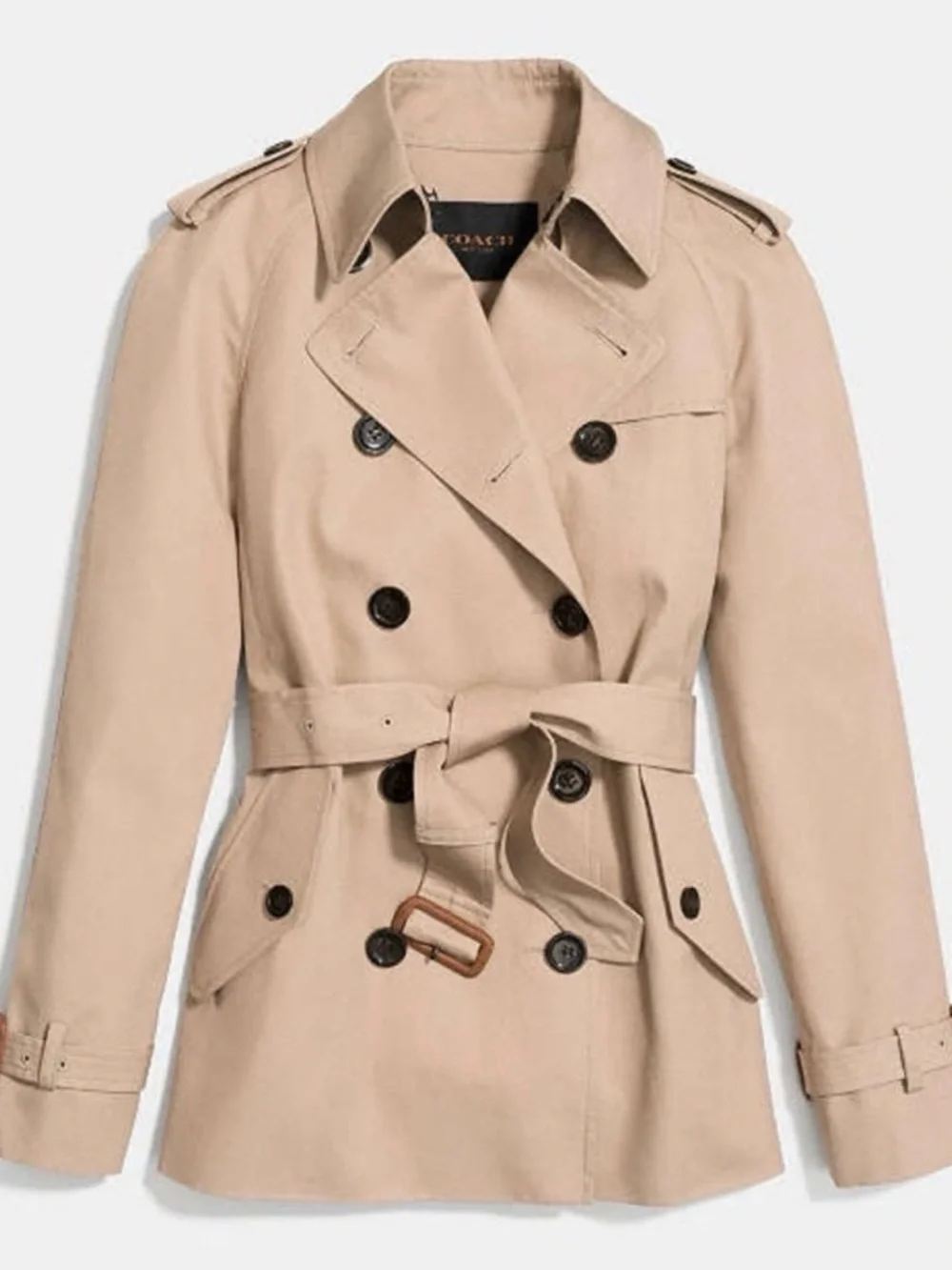 Coach Beige Double-Breasted Trench Coat with Belt - Picture 3 of 11